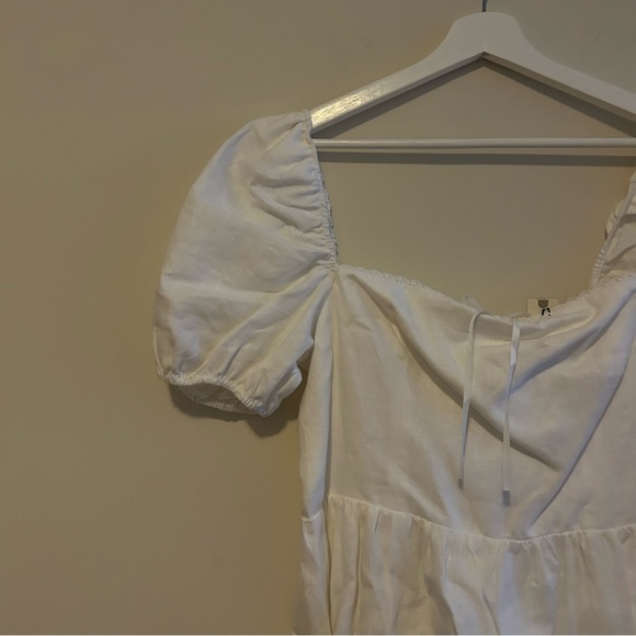 Reformation Malvina Linen Mini Dress White Ivory Puff Sleeve Square Neck 12 NWT - Picture 3 of 15